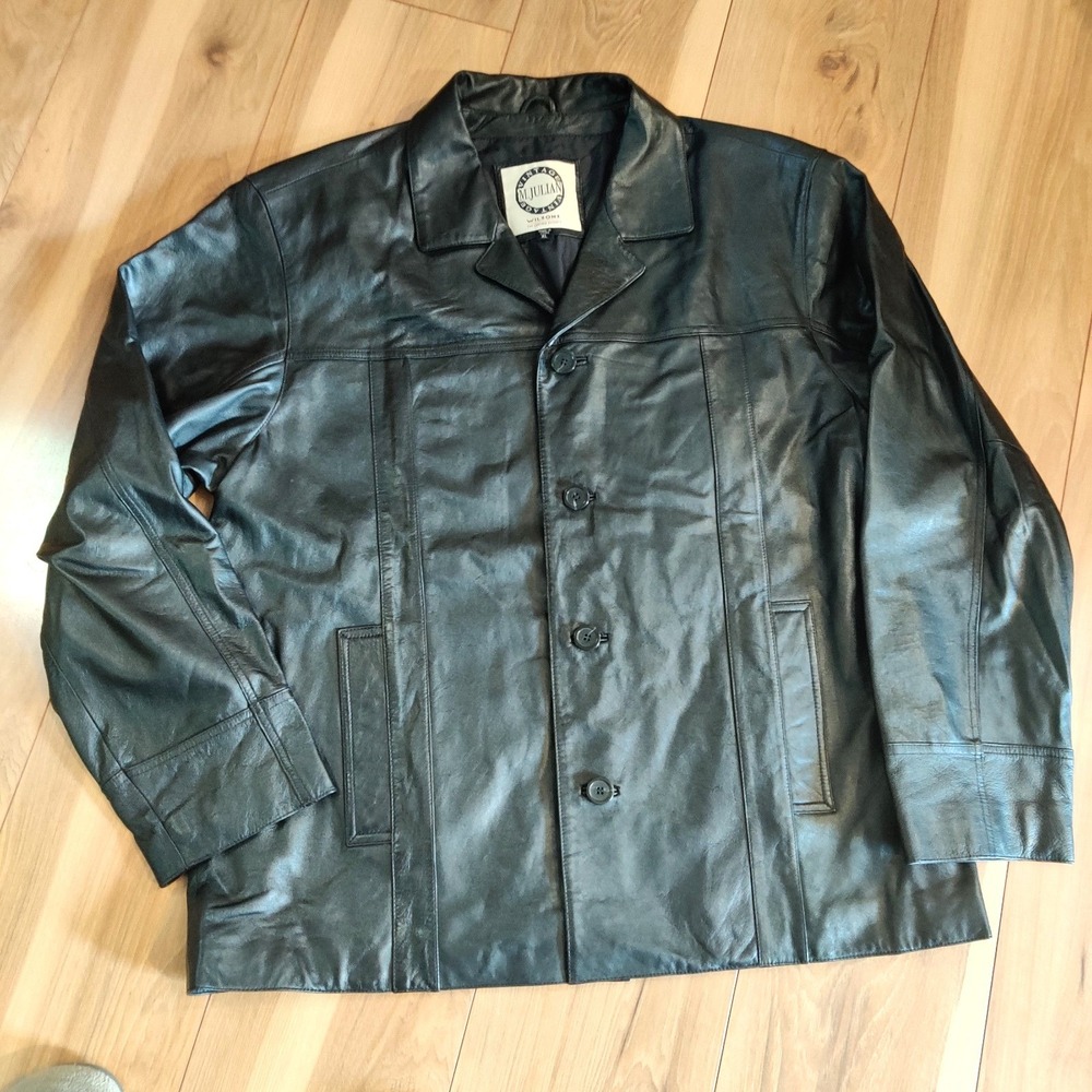 Wilson's Leather M Julian Mens Black 100% Leather Car Coat Jacket XL RN69426 Y2K